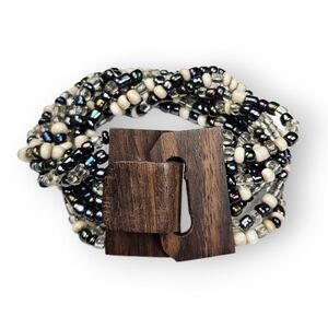 Beaded Twist Multistrand Bracelet Bali Rosewood Clasp Multicolor Glass 7.25"